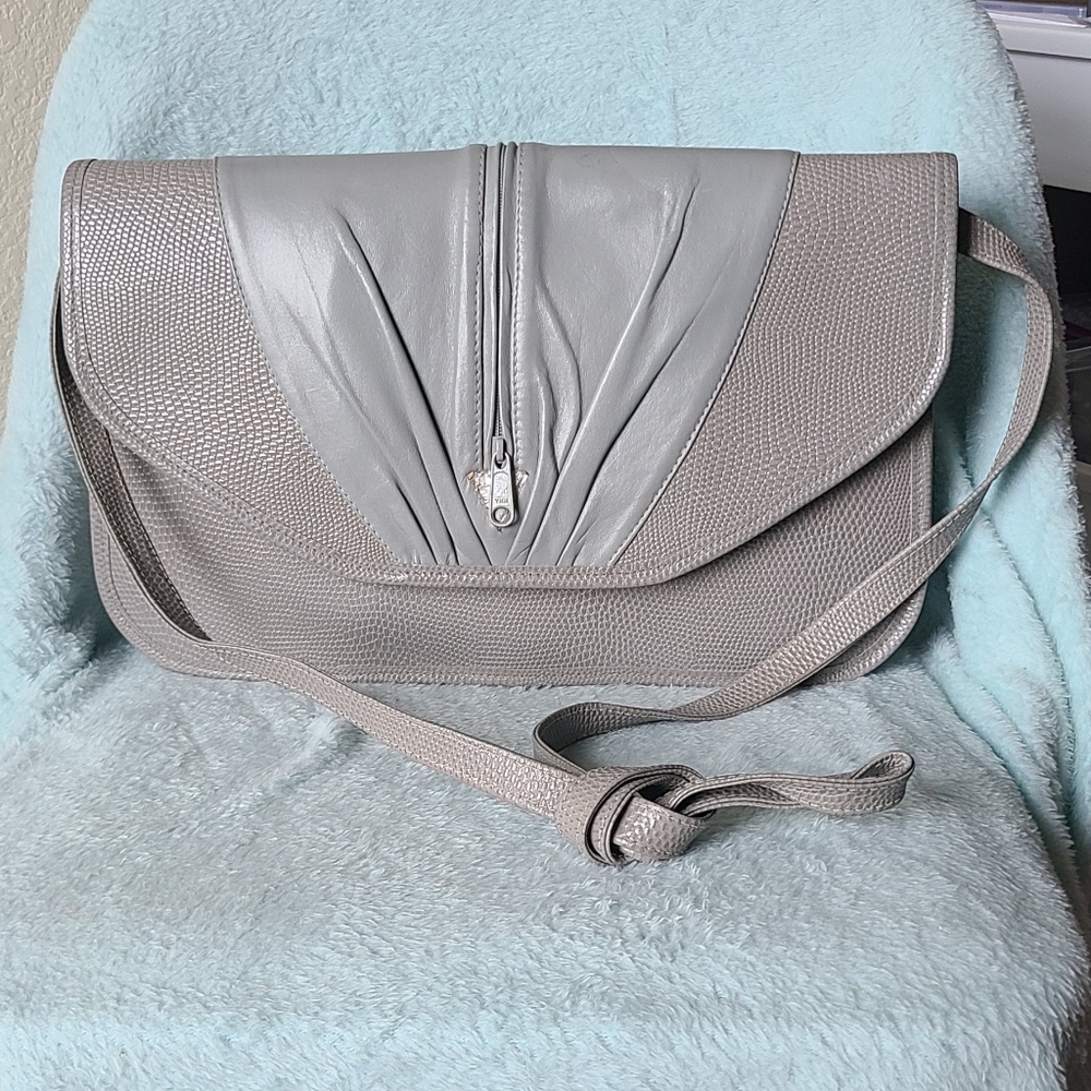 Vintage Gray Leather Crossbody Bag